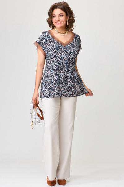 Блуза с кружевами и брюки прямого силуэта из ткани Fita 1711 мультиколор - фото 2