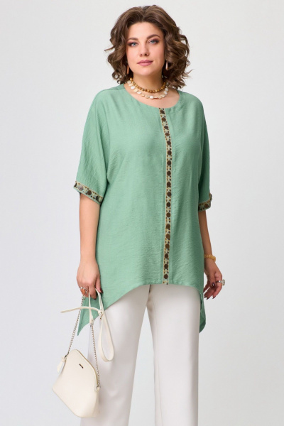 Легкая летняя туника оверсайз из текстиля Fita 20452 зеленый - фото 1