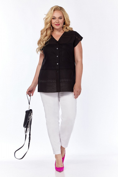 Черная летняя блузка из хлопка и льна приталенная Jurimex 3141-2 черный - фото 4
