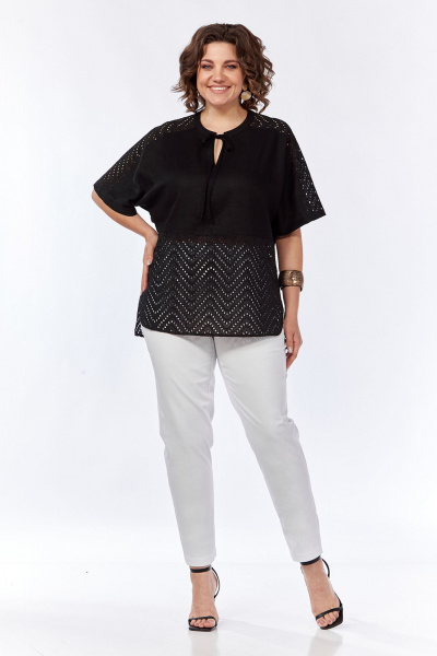 Черная свободная летняя блузка с разрезами и коротким рукавом Jurimex 3145 - фото 4