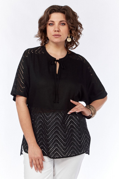 Черная свободная летняя блузка с разрезами и коротким рукавом Jurimex 3145 - фото 1