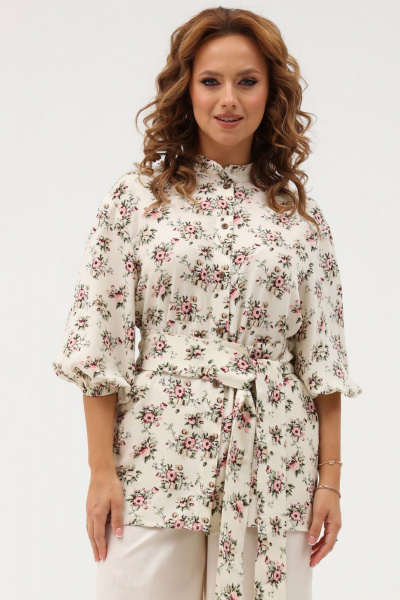 Летний комплект из бежевой блузки и широких брюк Angelina & Сompany 1103 - фото 2