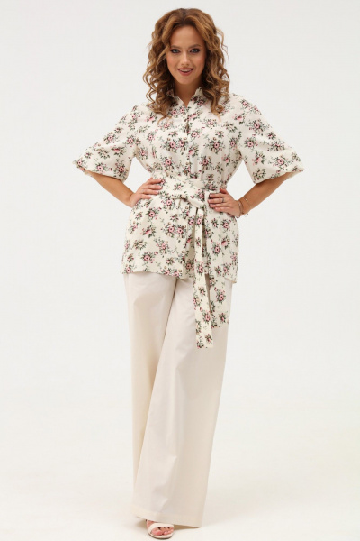 Летний комплект из бежевой блузки и широких брюк Angelina & Сompany 1103 - фото 1