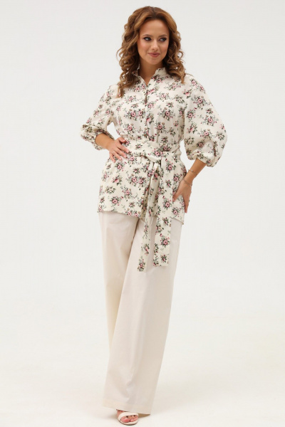 Летний комплект из бежевой блузки и широких брюк Angelina & Сompany 1103 - фото 3