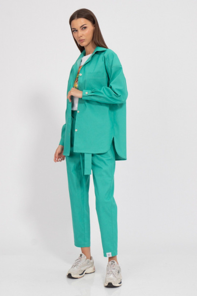 Летняя рубашка свободного кроя с манжетами бирюзовая Kivviwear 4100.30 - фото 5