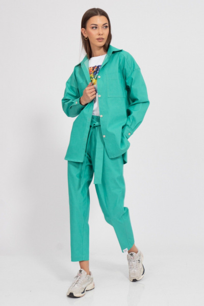 Летняя рубашка свободного кроя с манжетами бирюзовая Kivviwear 4100.30 - фото 4