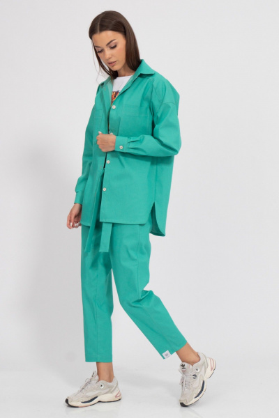 Летняя рубашка свободного кроя с манжетами бирюзовая Kivviwear 4100.30 - фото 3