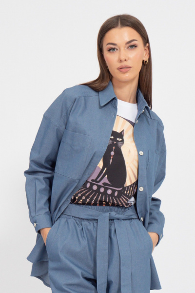 Летняя рубашка свободного кроя с манжетами синяя Kivviwear 4100.32 - фото 1