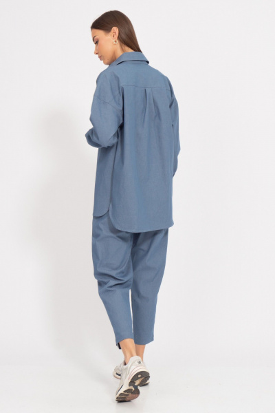 Летняя рубашка свободного кроя с манжетами синяя Kivviwear 4100.32 - фото 8