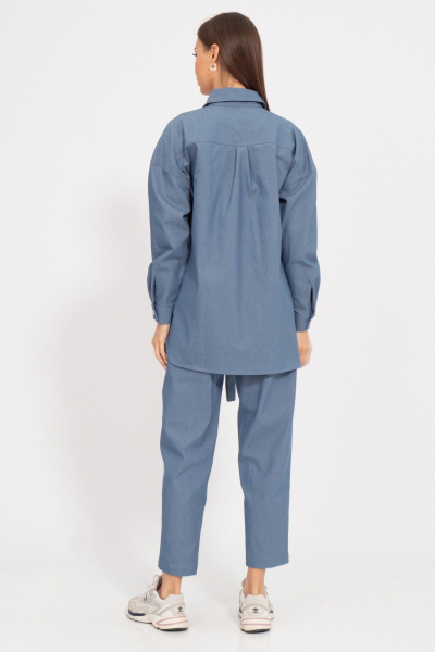 Летняя рубашка свободного кроя с манжетами синяя Kivviwear 4100.32 - фото 7