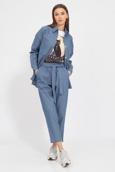 Летняя рубашка свободного кроя с манжетами синяя Kivviwear 4100.32 - фото 4