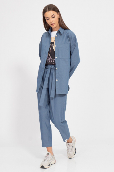 Летняя рубашка свободного кроя с манжетами синяя Kivviwear 4100.32 - фото 3