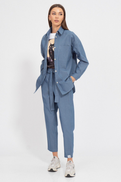 Летняя рубашка свободного кроя с манжетами синяя Kivviwear 4100.32 - фото 2