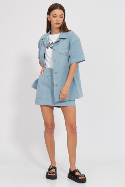 Джинсовый костюм блузка и мини-юбка для повседневных образов Kivviwear 41974196.01 - фото 8