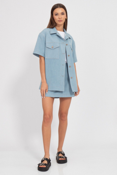 Джинсовый костюм блузка и мини-юбка для повседневных образов Kivviwear 41974196.01 - фото 3