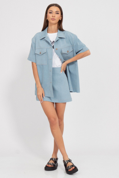 Джинсовый костюм блузка и мини-юбка для повседневных образов Kivviwear 41974196.01 - фото 1