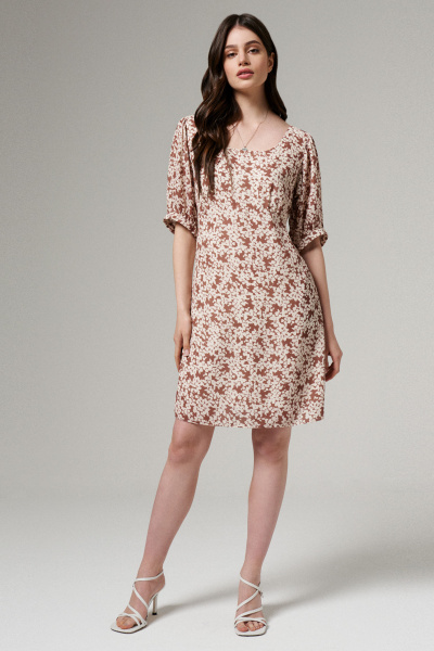 Платье повседневное с коротким рукавом и шнурками Панда 180080w бежевый - фото 1