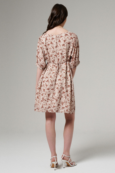 Платье повседневное с коротким рукавом и шнурками Панда 180080w бежевый - фото 4