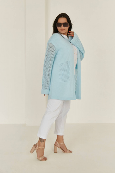Голубой базовый оверсайз кардиган с длинным рукавом Romgil 860ХАТЗ бледно-голубой - фото 5