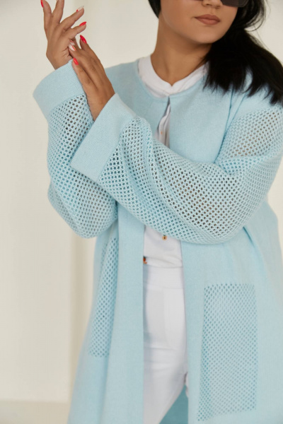 Голубой базовый оверсайз кардиган с длинным рукавом Romgil 860ХАТЗ бледно-голубой - фото 3