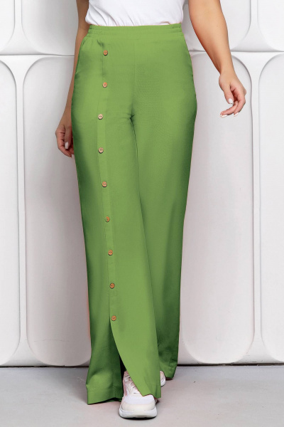 Льняной костюм-двойка с брюками на резинке и рубашкой на пуговицах Gold Style 2626 салатовый - фото 7