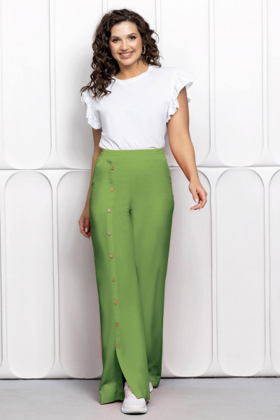 Льняной костюм-двойка с брюками на резинке и рубашкой на пуговицах Gold Style 2626 салатовый - фото 6