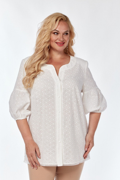 Классическая белая блуза из хлопка с V-образным вырезом Элль-стиль 2290/1а белый - фото 9