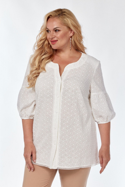 Классическая белая блуза из хлопка с V-образным вырезом Элль-стиль 2290/1а белый - фото 2