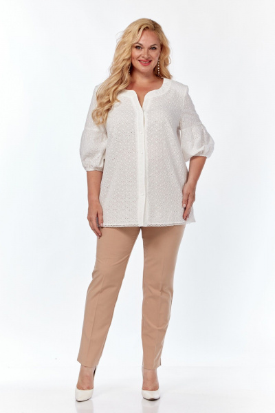 Классическая белая блуза из хлопка с V-образным вырезом Элль-стиль 2290/1а белый - фото 8