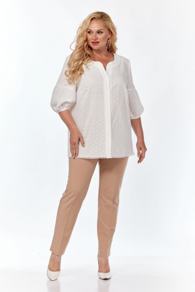 Классическая белая блуза из хлопка с V-образным вырезом Элль-стиль 2290/1а белый - фото 7