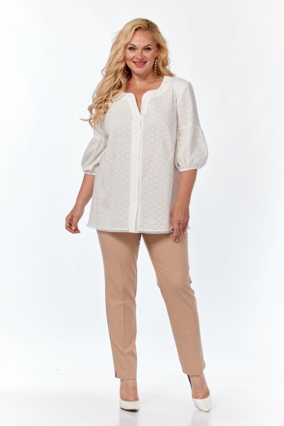 Классическая белая блуза из хлопка с V-образным вырезом Элль-стиль 2290/1а белый - фото 6