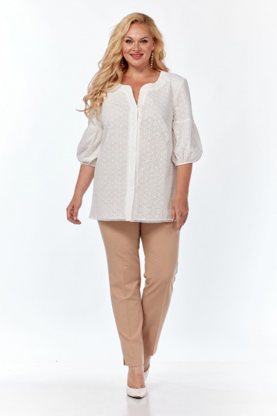 Классическая белая блуза из хлопка с V-образным вырезом Элль-стиль 2290/1а белый - фото 4