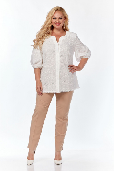 Классическая белая блуза из хлопка с V-образным вырезом Элль-стиль 2290/1а белый - фото 3