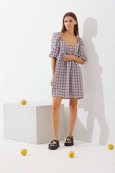 Многоцветное платье в клетку с свободным верхом и сборкой N.O.W. 1434 - фото 6
