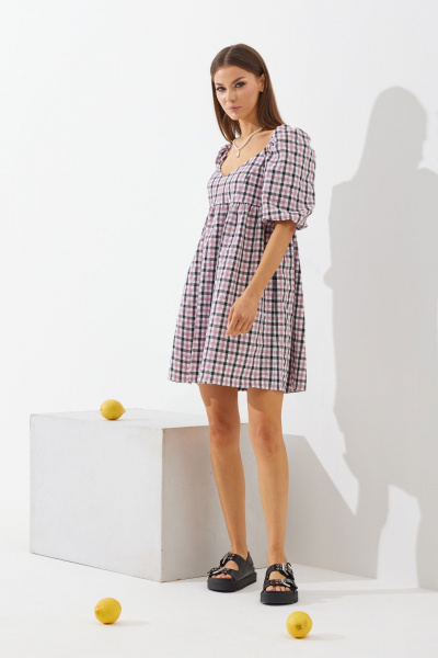 Многоцветное платье в клетку с свободным верхом и сборкой N.O.W. 1434 - фото 4