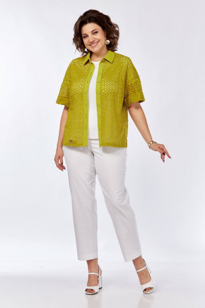 Зеленая блуза с спущенным рукавом и застежкой на пуговицы INVITE 1062 олива - фото 7