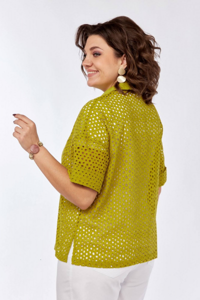 Зеленая блуза с спущенным рукавом и застежкой на пуговицы INVITE 1062 олива - фото 5