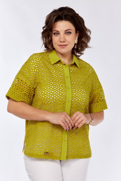 Зеленая блуза с спущенным рукавом и застежкой на пуговицы INVITE 1062 олива - фото 4