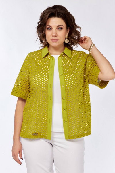 Зеленая блуза с спущенным рукавом и застежкой на пуговицы INVITE 1062 олива - фото 2