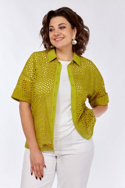 Зеленая блуза с спущенным рукавом и застежкой на пуговицы INVITE 1062 олива - фото 1