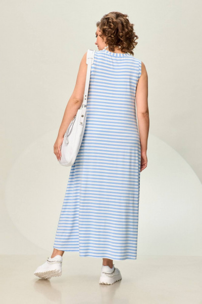 Платье свободного силуэта без рукава с округлым вырезом INVITE 4072 голубой+белый - фото 2