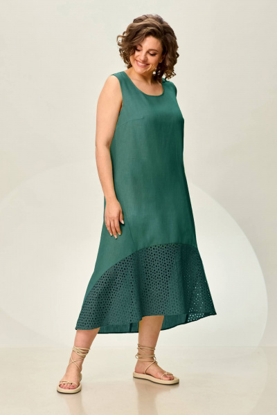 Платье летнее с рельефами по переду и длиннее спинкой INVITE 4073 зеленый - фото 1