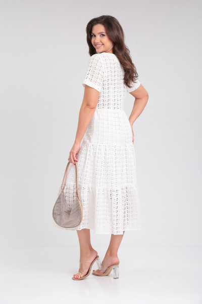 Белое летнее платье из хлопка с воланами и отрезным лифом Verita 2286 молочный - фото 6