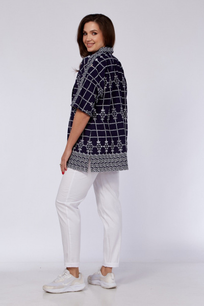 Рубашка летняя прямого кроя из хлопка с воротником пиджачного типа Verita 2311 синий - фото 4