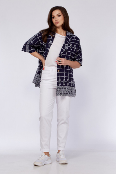 Рубашка летняя прямого кроя из хлопка с воротником пиджачного типа Verita 2311 синий - фото 2