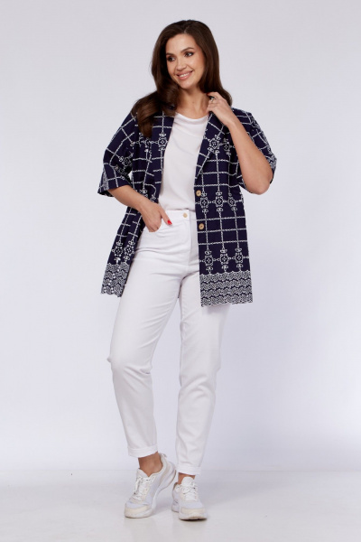 Рубашка летняя прямого кроя из хлопка с воротником пиджачного типа Verita 2311 синий - фото 1