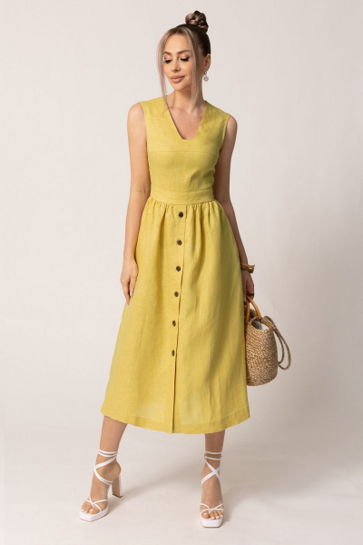 Летнее платье без рукавов с застежкой и втачным поясом Golden Valley 4795-1 темно-желтый - фото 1