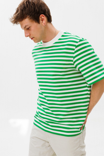 Летняя футболка из хлопкового трикотажа с принтом HIT 0223м зеленый - фото 2