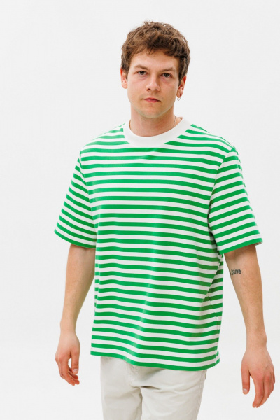 Летняя футболка из хлопкового трикотажа с принтом HIT 0223м зеленый - фото 1