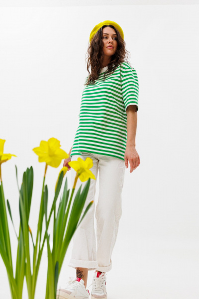 Летний футболка-подходка из хлопка с принтом HIT 0223 зеленый - фото 3